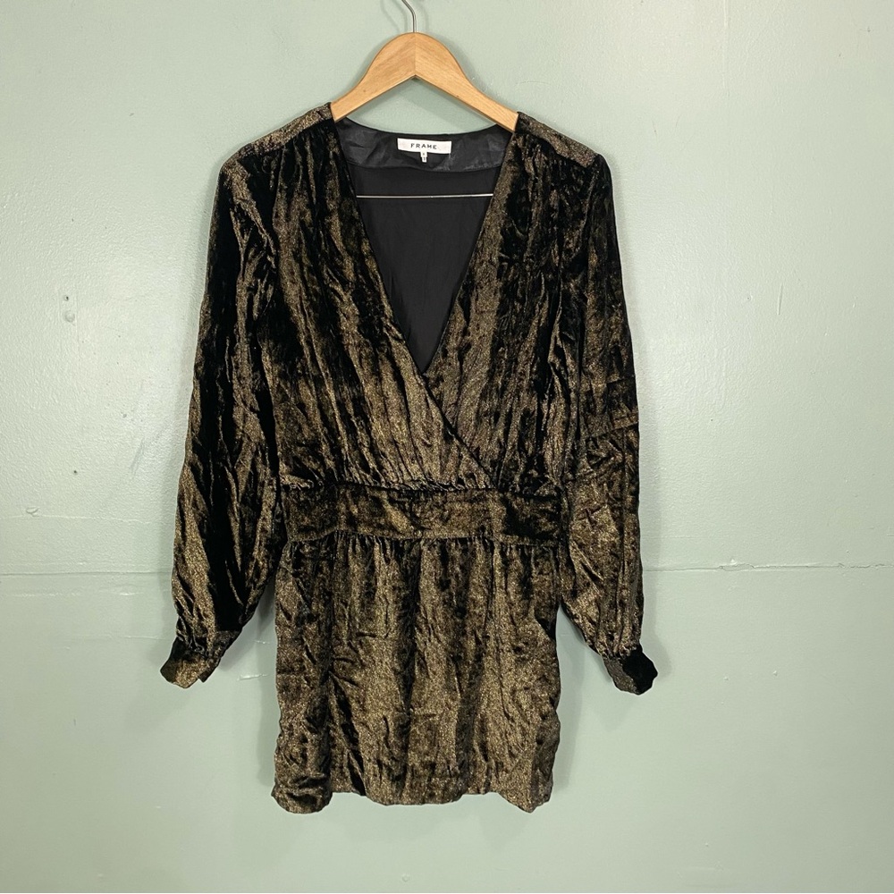 FRAME Velvet Gold Metallic Mini Dress Size 2 Long Sleeve